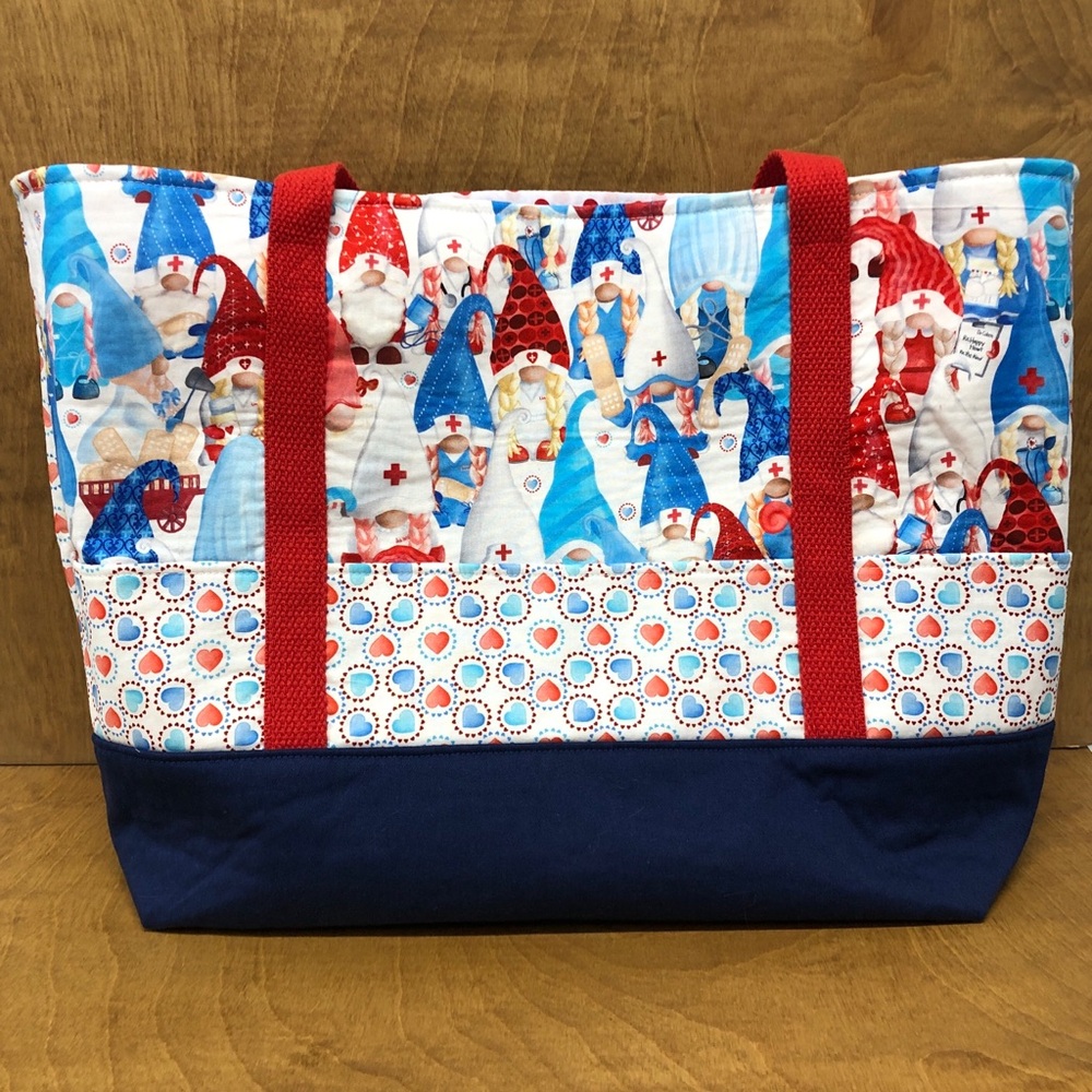 LG Healthcare Gnome Tote Bag Pockets Handmade Cotton Canvas Reusable Nurse Gift